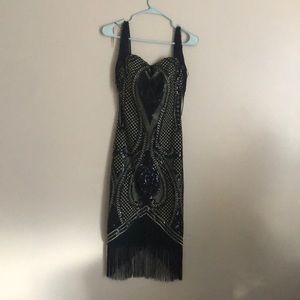 Black Sequin Fringe Bodycon Dress